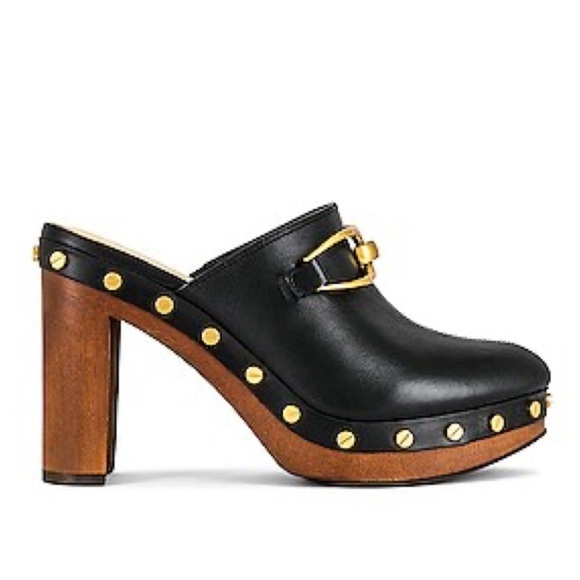 Veronica Beard Shoes - VERONICA BEARD Giles Clog in Black Leather Gold Stud Grommet Wooden Heel Sz 10